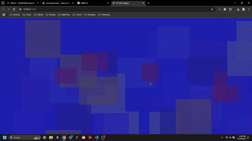 With a blue background a random array of colour squares appear and flash on the screen in a quick succession.