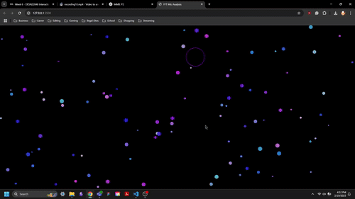 Random small circles appear on screen and move freely. Upon a short wait the screen freezes and it displays a message of 'Reality Fractured'.