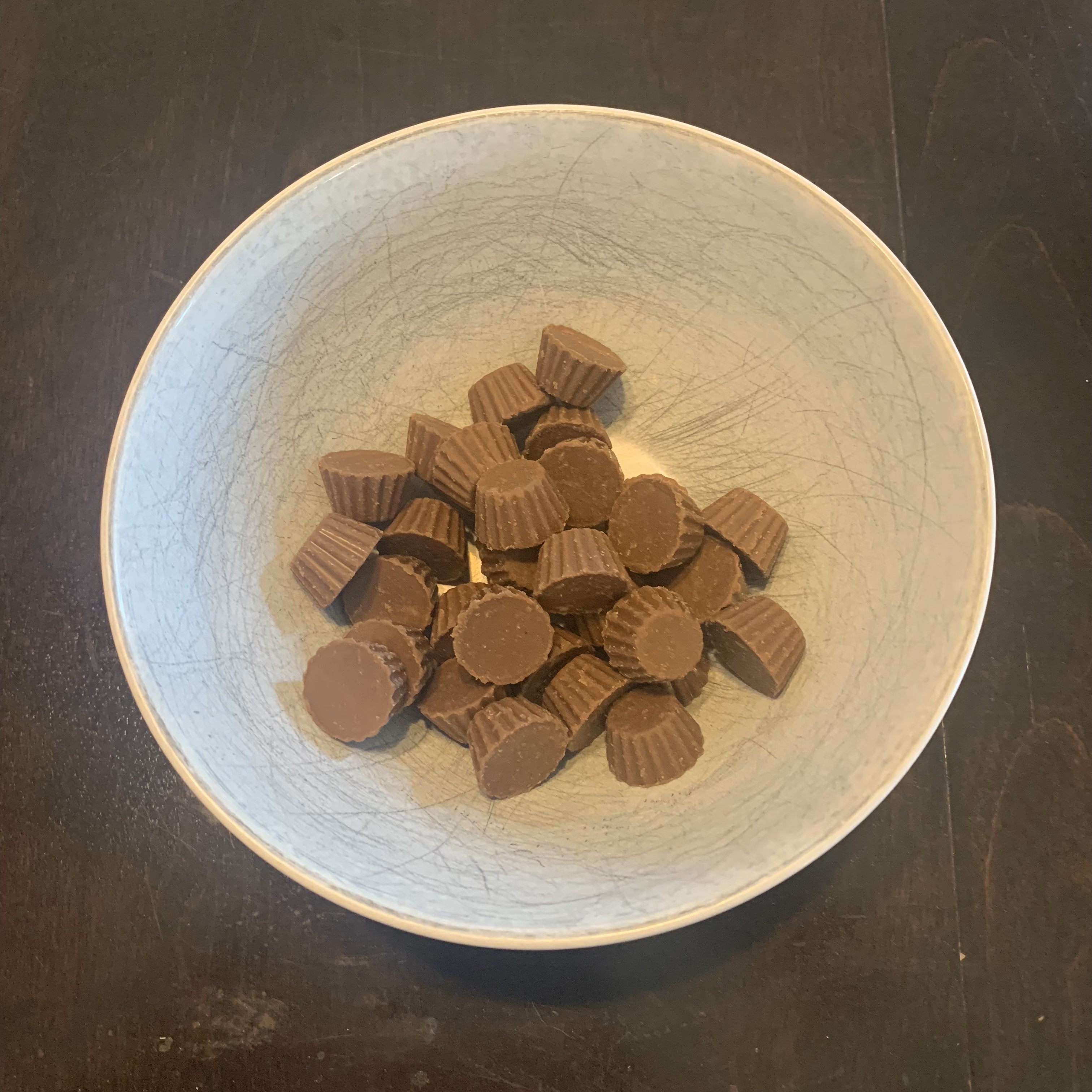 Reese's pieces in a bowl.