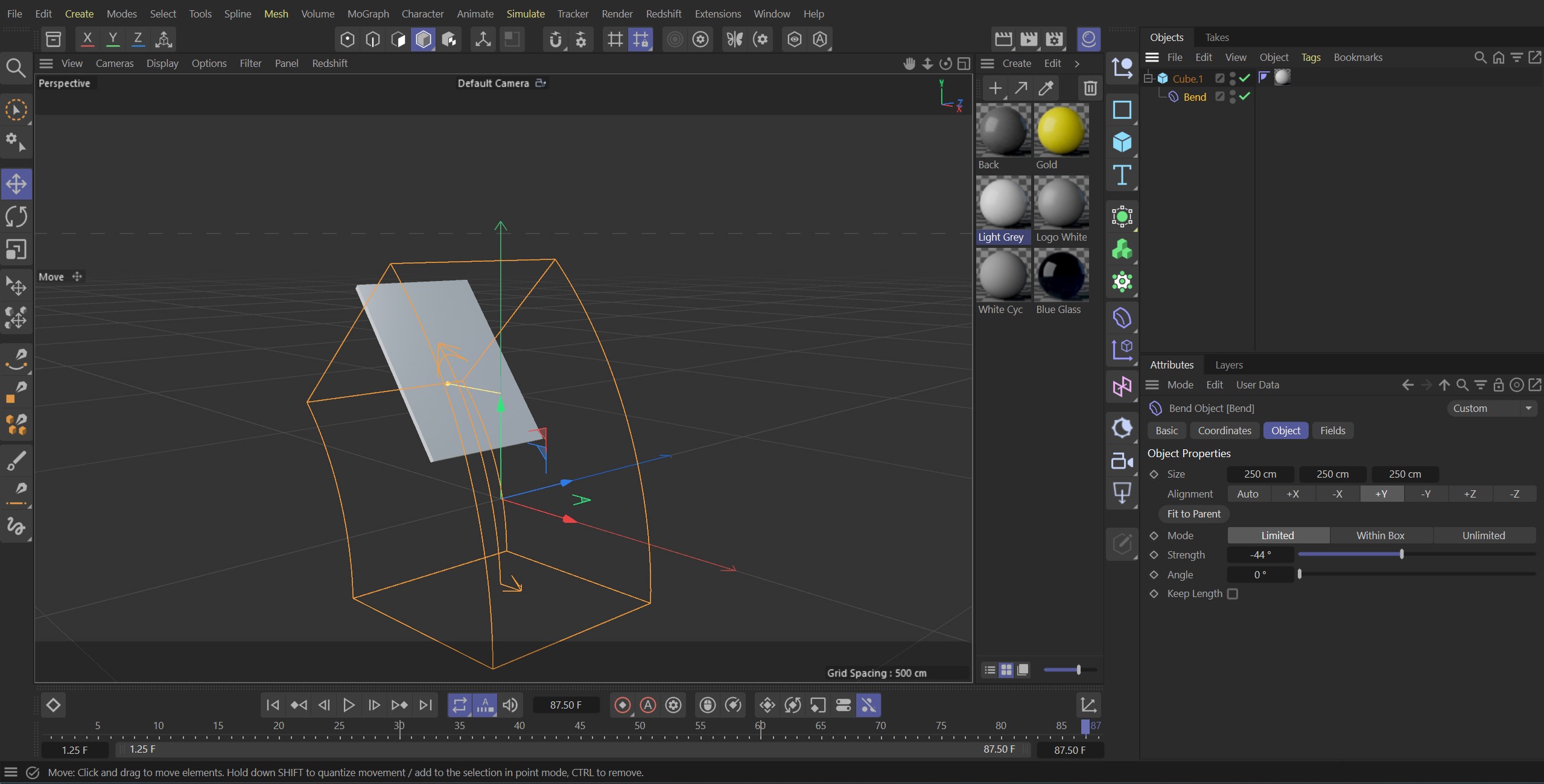 Testing out the Bend function in Cinema 4D.