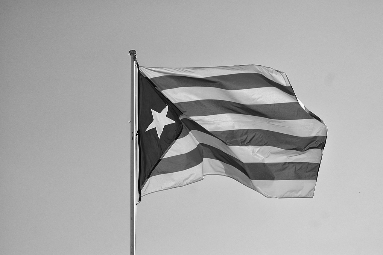 A black and white image of the Catalan Independance Flag of Barcelona.