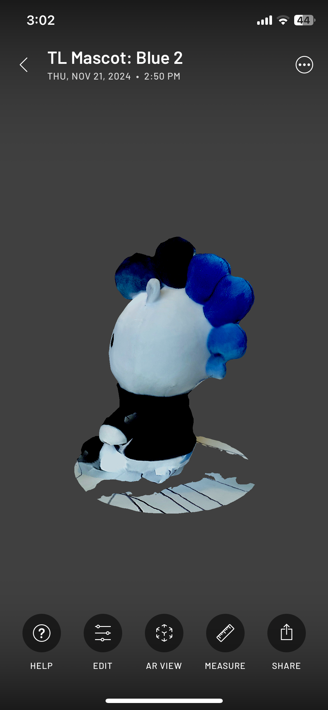 fourth view of the 3d scan of Blue.