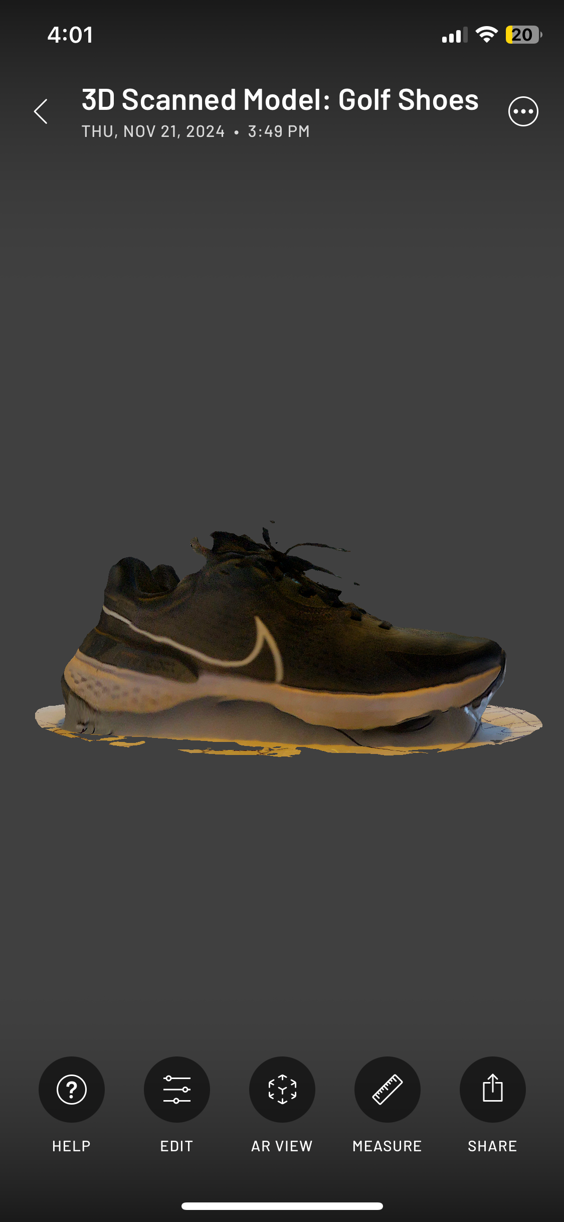 Third view of the 3D scanned Golf Shoes.
